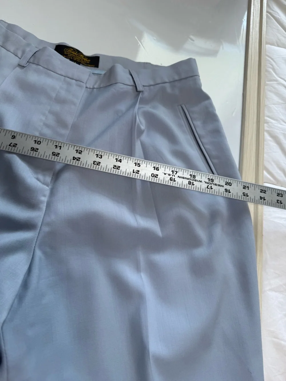Brooks Brothers Light Blue Wool Suit Set Blazer Jacket & Pants Size 14 Flaws